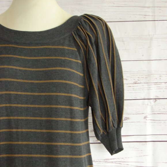 Gray Caramel Stripe Pleated Sleeve Sweater Dress L - Picture 8 of 16